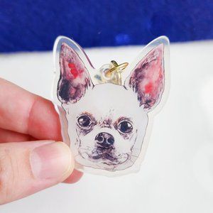 White Shorthaired Chihuahua Keychain, Acrylic Holographic Dog Keychain Holo Pet